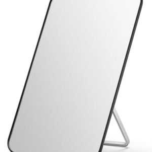 OMIRO Desk Makeup Mirror, 8 x 5 inches Table Mirror with Foldable Stand and Hanging Hole for Shaving and Travelling, Black -