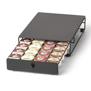 Nifty Coffee Pod Mini Drawer – Black Finish, Compatible with K-Cups, 24 Pod Pack Holder, Non-Rolling, Under Coffee Pot Storage, Sliding Drawer, Home Kitchen Counter Organizer -