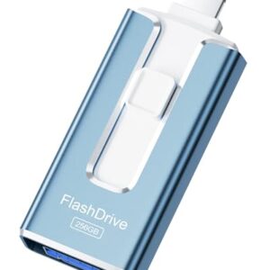 MFi Certified 256GB Flash Drive for iPhone iPad, Photo Stick for External Memory Storage, Easily Back Up and Save Photos, USB Memory Stick Thumb Drive for iPhone/iPad/Android/PC (Blue, 256GB) - Demo Store