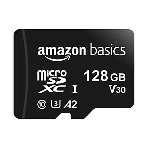 Amazon Basics Micro SDXC Memory Card with Full Size Adapter, A2, U3, Read Speed up to 100 MB/s, 128 GB, Black - Demo Store