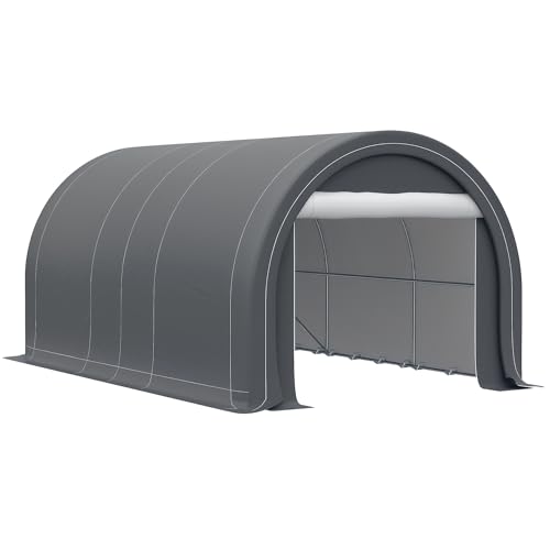 Outsunny 10' x 16' Carport, Heavy Duty Portable Garage Storage Tent with Large Zippered Door, Anti-UV PE Canopy Cover for Car, Truck, Boat, Motorcycle, Bike, Garden Tools, Outdoor Work, Gray -