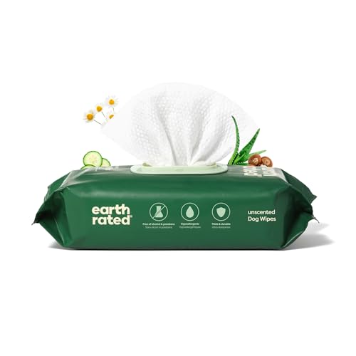 Earth Rated Pet Grooming Wipes for Dogs and Cats, Hypoallergenic, Cleaning and Hydrating, for Paws, Body and Butt, Unscented, 100 Count -