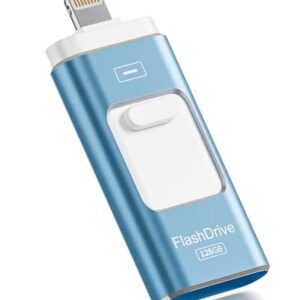 Apple MFi Certified 128GB Flash Drive for iPhone Thumb Drive Photo Stick, USB Memory Stick iPhone Flash Drive for Photos Videos, High Speed Jump Drive Compatible for iPhone/iPad/Android/PC (Blue) - Demo Store