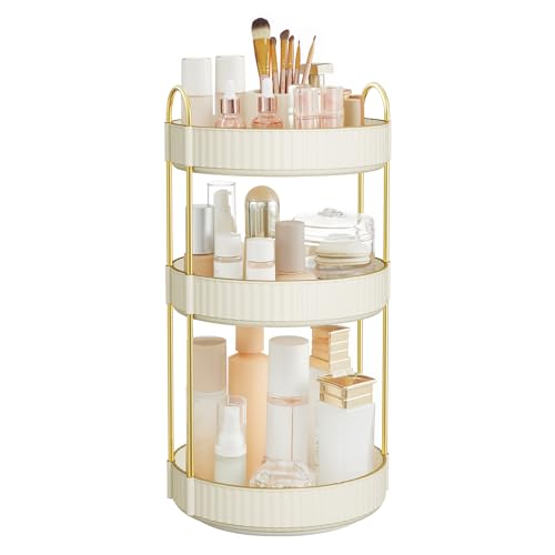 SONGMICS Makeup Organizer, 3-Tier Round Rotating Skincare Organizer Countertop, Customizable, Toiletries Vanity Organizer, Lazy Susan, Gift, Cloud White UJKA011W01 -