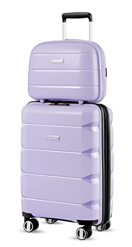 LUGGEX Carry on Luggage with Spinner Wheels, Lightweight Suitcase 2 Piece, Expandable (Purple, 14/20) -