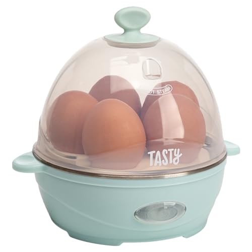 Tasty Mini Rapid Egg Cooker, 5-Egg Capacity for Perfect Hard Boiled Eggs or Omelets, Auto Shut Off, Aqua -