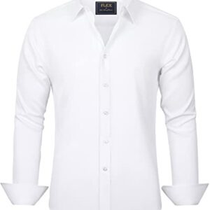 J.VER Men's Dress Shirts Solid Long Sleeve Stretch Wrinkle-Free Formal Shirt Business Casual Button Down Shirts White Medium -