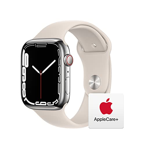 Apple Watch Series 7 [GPS + Cellular 45mm] Smart watch w/Silver Stainless Steel Case with Starlight Sport Band. Fitness Tracker, Blood Oxygen & ECG Apps, Always-On Retina Display, Water Resistant -