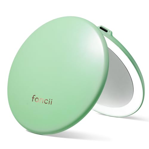 Fancii Taylor LED Lighted Compact Makeup Mirror, Rechargeable, 10x /1x Magnifying, 3 Light Settings, XL Large 5” Wide | Travel Mirror for Purses (Mint Green) -