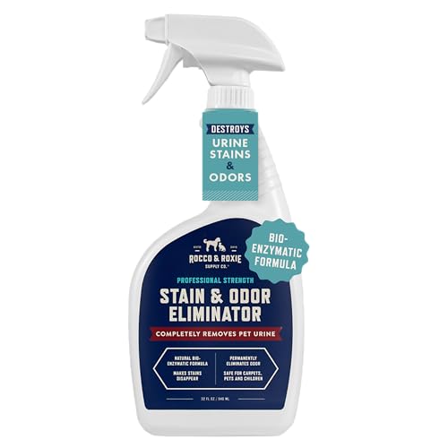 Rocco & Roxie Stain & Odor Eliminator for Strong Odor, 32oz Enzyme Pet Odor Eliminator for Home, Carpet Stain Remover for Cats & Dog Pee, Enzymatic Cat Urine Destroyer, Carpet Cleaner Spray -