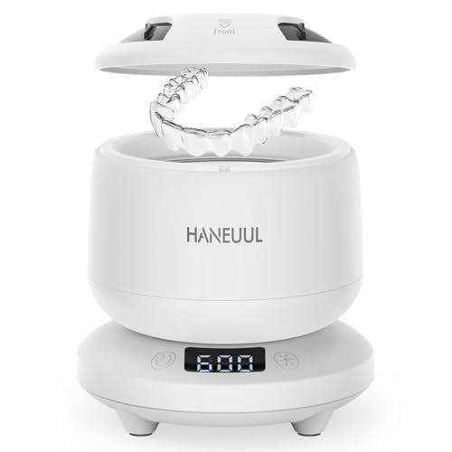 2025 Ultrasonic Retainer Cleaner for Dentures & Aligner, Durable Removable Base and Top Cover, Denture Cleaner Machine with 4 Modes for Mouth Guards, Jewelry, Rings, etc (White) -
