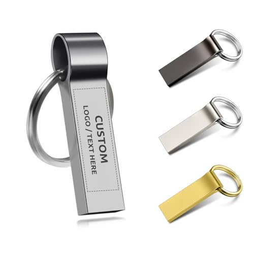 Custom USB Flash Drive, Bulk Personalized Thumb Drive with Your Logo or Text, Customizable Metal Keychain USB Storage Flash Drive, High Speed USB 2.0 Memory Stick (500PCS, 32G) - Demo Store