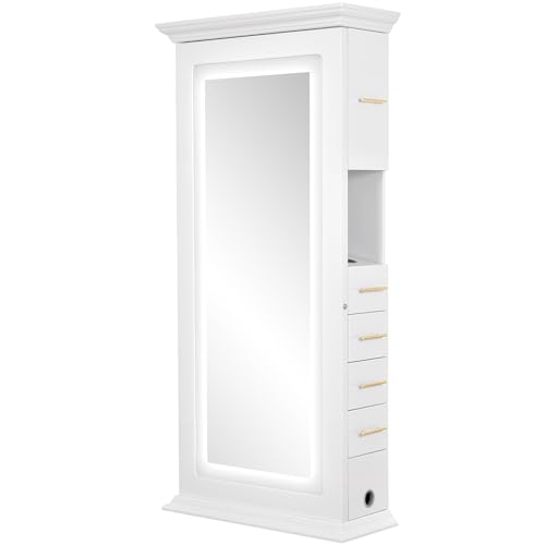 Dir Beauty Salon Led Lighted Single Sided Styling Station Beauty Salon Styling Mirror Adonis in White -