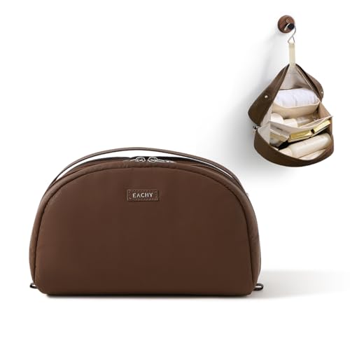 EACHY Toiletry Bag for Women, Large-Capacity Travel Makeup Organizer with Dry & Wet Separation, Portable Cosmetic Bag, Waterproof Design (Brown, L) -