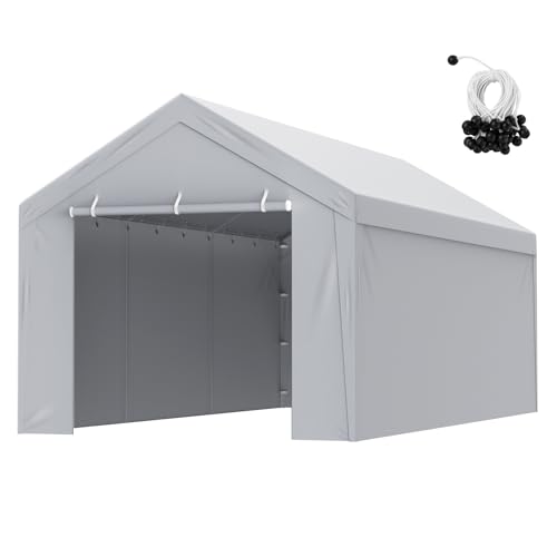 VEVOR Carport Replacement Canopy Cover Top + Side Wall 10 x 20 ft, Garage Tent Shelter Tarp Heavy-Duty Waterproof & UV Protected, Easy Installation with Ball Bungees,Grey (Frame Not Included) -
