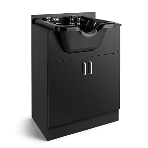 Artist hand Shampoo Backwash Sink Station with Shampoo Bowl Shampoo Station, Backwash Sink Chair Spa Salon Beauty Equipment, Used with Barber Chair and Shampoo Chair(Black) -