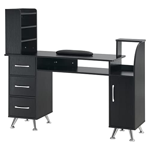 BarberPub Manicure Table Makeup Dressing Station Nail Desk with Wrist Cushion Beauty Workstation Salon Storage Equipment 2636 (Black) -