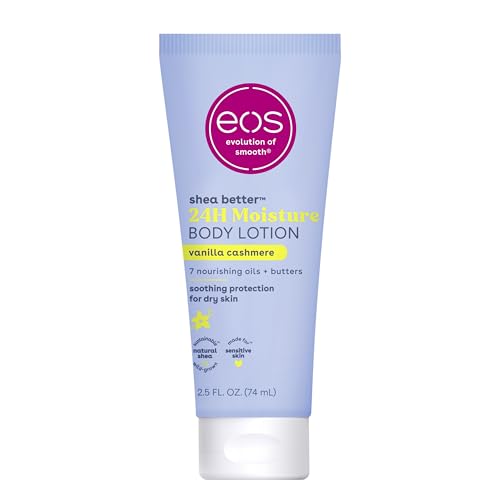 eos 24H Moisture Travel Body Lotion- Vanilla Cashmere, Travel Size Essential, Toiletries, Mini Body Lotion For Dry Skin, 2.5 fl oz -