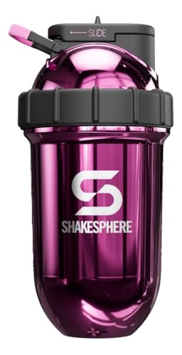 SHAKESPHERE Steel Protein Shaker Bottle - Insulated, BPA-Free, 24oz - Leak-Proof, Easy to Clean, No Blender Ball Needed - Keeps Drinks Hot & Cold - Ideal for Shakes & Smoothies (Mirrored Pink) -
