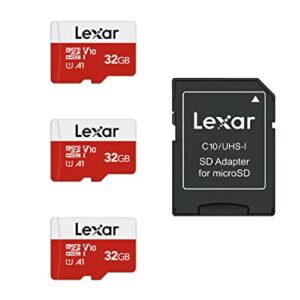 Lexar 32GB Micro SD Card 3 Pack, microSDHC UHS-I Flash Memory Card with Adapter - Up to 100MB/s, U1, Class10, V10, A1, High Speed TF Card (3 microSD Cards + 1 Adapter) - Demo Store