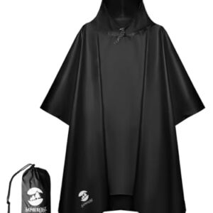 SaphiRose Hooded Rain Poncho Waterproof Raincoat Jacket for Men Women Adults (Black)