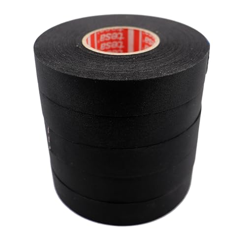 Tesa 51036 19mm*25m Flag-Resistant PET Cloth Automotive Harnesses Tape for Automotive Engine, Protect Against High Temperature, Abrasion, Chemical & Fluid, 5 Rolls -