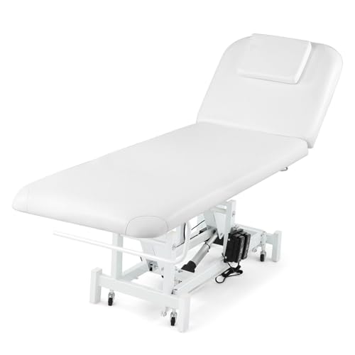 Sannewstartu Professional Electric Facial Bed for Estheticians - 110V Adjustable Massage Table with 2 Motors, Beauty Bed & Medical Aesthetic Chair, Hand/Foot Controls, Removable Headrest (White) -