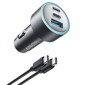 Anker Compact Fast Car Charger 3 Ports 67W - High Speed Charging for iPhone 16/15/14, Galaxy S23, iPad Air, and More - USB-C to USB-C Cable Included for Easy Connection -