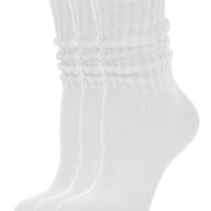 AugRing Women's Scrunch Crew Socks Retro 3-Pack Solid Cotton Boot Calf Socks Chunky Ribbed Cozy Slouchy Socks Size 5-11 (US, Alpha, One Size, Regular, Regular, 3 Pack White)