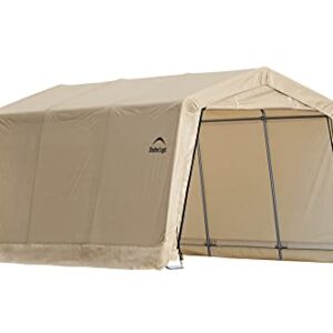 ShelterLogic 10' x 15' x 8' Peak Style Roof Instant Garage Carport Car Canopy with Steel Frame and Waterproof UV-Treated Cover, Sandstone -