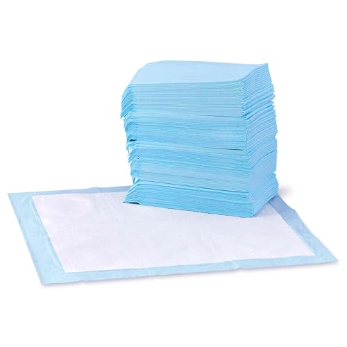 Amazon Basics Dog and Puppy Pee Pads with Leak-Proof Quick-Dry Design for Potty Training, Standard Absorbency, Regular Size, 22 x 22 Inches, Pack of 100, Blue & White -