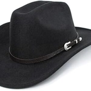 Western Cowboy Hat for Men Women Classic Roll Up Fedora Hat with Buckle Belt(Size:M-L) -