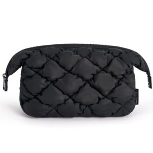 BAGSMART Quilted Travel Makeup Bag, Puffy Toiletry Organizer with Wide Opening, Cosmetic Storage for Women's Accessories, Black -