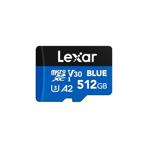 Lexar 512GB Blue Micro SD Card Up to 160MB/s, microSDXC UHS-I Memory Card with SD Adapter, C10, U3, A2, V30, Full HD, 4K UHD, High Speed TF Card - Demo Store