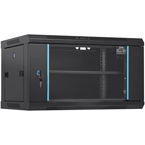 VEVOR 6U Wall Mount Network Server Cabinet, 15.5'' Deep, Server Rack Cabinet Enclosure, 200 lbs Max. Ground-Mounted Load Capacity, with Locking Glass Door Side Panels, for IT Equipment, A/V Devices - Demo Store