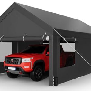 Shintenchi Carport 12' x 20' Heavy Duty Portable Garage, Carport Canopy with Side-Opening Door & Roll-Up Windows, Car Canopy for Truck,Car,Boat,Grey -