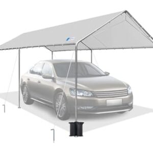 10x20 ft Heavy Duty Car Canopy Galvanized Frame Carport Outdoor Party Tent Boat Shelter with Reinforced Structure, No Sidewall - Light Grey -