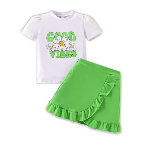HSOXLQF Kids Toddler Girl Summer Clothes Letter Printed T-Shirt Top＋ Floral Skirt 2pcs Girl's Skirt Set(5-6T) – AmaSync Store