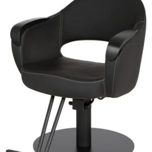 Buy-Rite Luna Noir Styling Chair for Salons & Barbers, Brushed Gold Armrests, Intricate Stitch Pattern, Black Flat Round Base, Durable Vinyl Upholstery, European Mid-Century Design, YLG-356-1-BLACK -