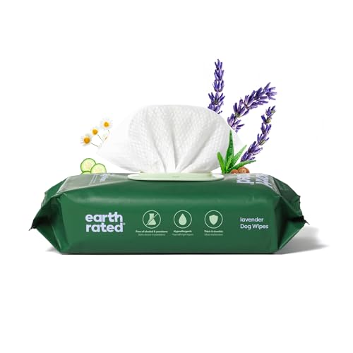 Earth Rated Dog Grooming Wipes, Hypoallergenic, Cleaning and Hydrating, for Paws, Body and Butt, Lavender Scented, 100 Count -
