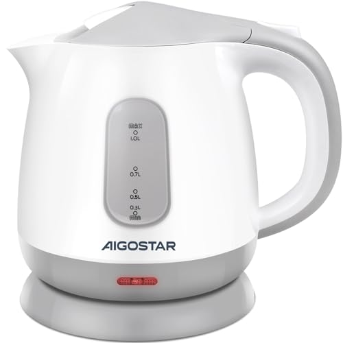 Aigostar Small Electric Kettle, 1L Portable Electric Tea Kettle 1100W with Automatic Shut-Off and Boil Dry Protection, Travel Hot Water Boiler Cordless for Making Coffee and Tea, BPA-Free, Grey -