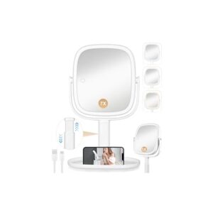 ALLROSE Professional 8" LED Lighted Makeup Mirror, 2600mAh Rechargeable 1x/7x Magnifying Vanity Mirror, 360° Rotation 2-Sided Light up Large Desk Mirror, Height Adjustable Lighted Makeup Mirror -