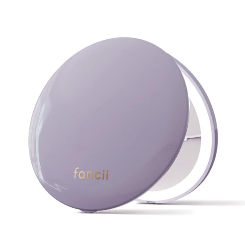 Fancii Mini Taylor Compact Magnifying Mirror with LED Light, 10x/1x, Rechargeable, 3 Light Settings, Dimmable - Small Lighted Travel Handheld Mirror for Pocket, Handbag, Purse, 2-Sided (Purple) -