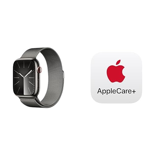 Apple Watch Series 9 [GPS + Cellular 45mm] Smartwatch with Graphite Stainless Steel Case with Graphite Milanese Loop. Fitness Tracker, ECG Apps, Always-On Retina Display with AppleCare+ (2 Years) -