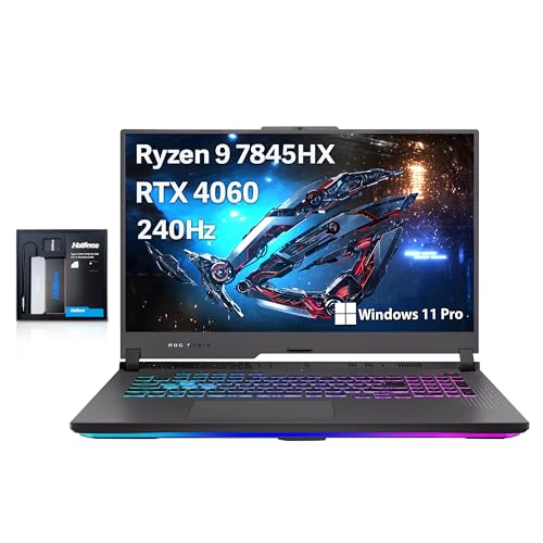 ASUS ROG Strix G17 17.3" QHD 240Hz Gaming Laptop, AMD Ryzen 9-7845HX, 32GB DDR5, 1TB PCIe SSD, NVIDIA GeForce RTX 4060, RGB Backlit Keyboard, Win 11 Pro, Gray, 128GB Hotface Extension Set – AmaSync Store