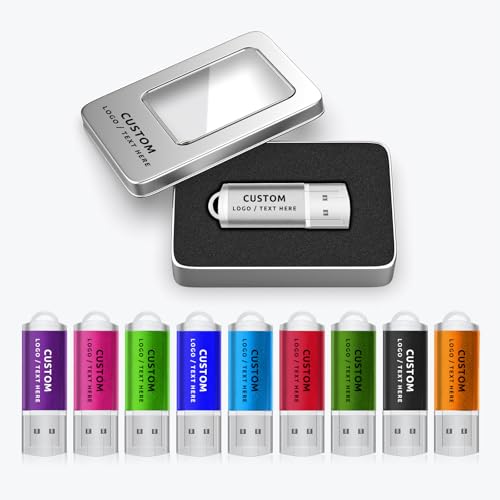 Personalized USB Flash Drive, 100 Pack Custom Pen Drive USB 2.0 Memory Stick Thumb Drive, Durable and Portable Data Storage Solution (128 MB,with Metal Box) - Demo Store