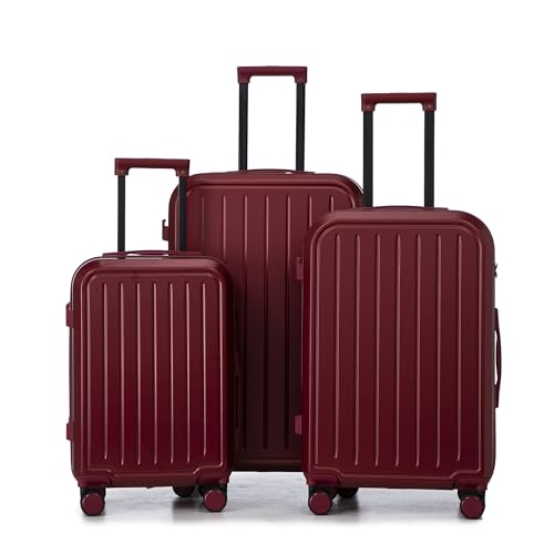 LiiGoxxy 3 - Piece ABS 360° Spinner Wheel Luggage Set (20"/24"/28") with Cup Holder & USB Port(WINE RED) -