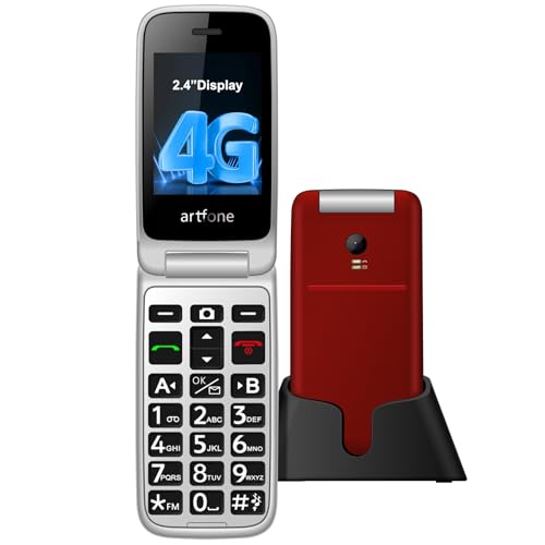 artfone G3 4G Flip Phone Unlocked for Seniors丨Large Buttons Dumb Phone with 2.4" LCD丨SOS Button丨Charging Dock丨Speed Dial丨Time Reporting丨1300mAh Battery丨Talk and Text Only丨FM Radio丨USB-C，T-Mobile – Red – AmaSync Store