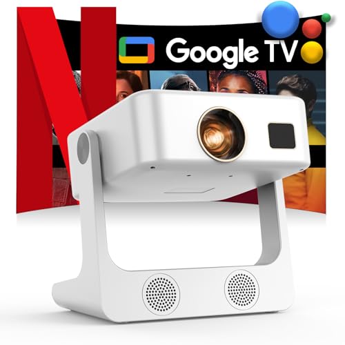 Outdoor-Projector-4K [1200 ANSI/Google TV/Voice Control] Smart Projector with WiFi 6 and Bluetooth, 10,000+ Apps, AI Focus Portable Proyector with Netflix, Sovboi 1080P Audio Movie Home [180° Stand] -