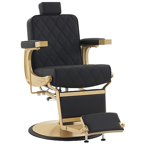BarberPub Heavy Duty Metal Vintage Barber Chair All Purpose Hydraulic Recline Salon Beauty Spa Shampoo Equipment 3825 (Black with Gold Frame) -